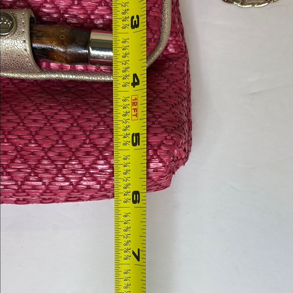 Elaine Turner Pink Quilted Women's Bag with Chain Strap and Bamboo detail - Picture 7 of 9